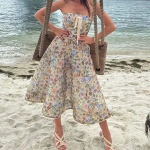 Zimmermann Lace Up Strapless Dress